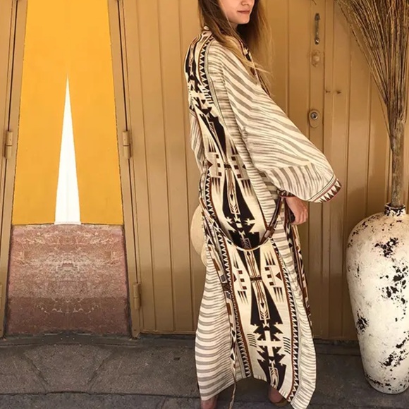 Tops - 69. CLEARANCE Bohemian Tribal Tan Oversized Resort Beach Maxi Long Kimono